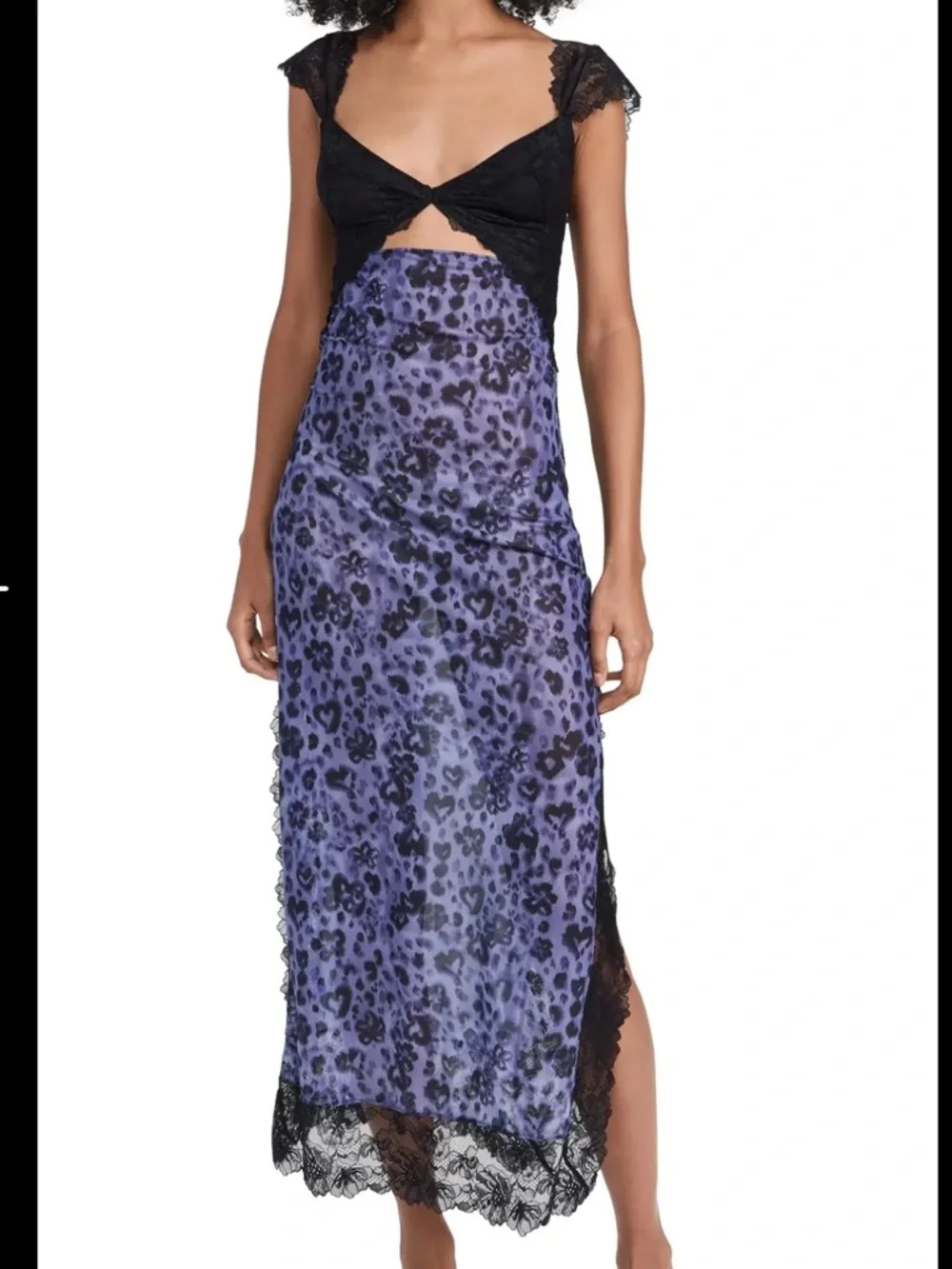 Free People “Suddenly Fine” Purple Leopard Lace Trim Cutout Midi Dress — Size M - Picture 2 of 5